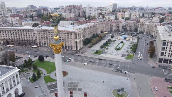 Kyiv, Ukraine in Autumn : Independence Square, Maidan. Aerial View