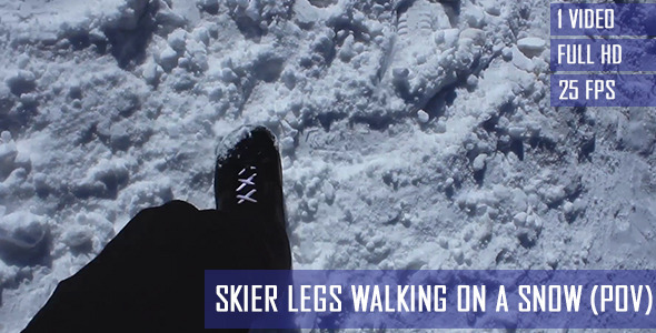 Skier Legs Walking On The Snow (POV)