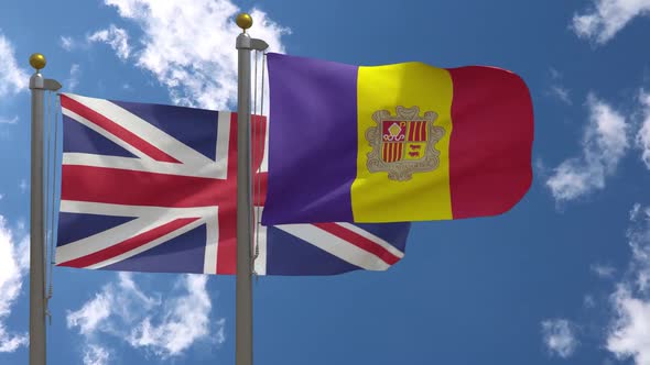 United Kingdom Flag Vs Andorra Flag On Flagpole