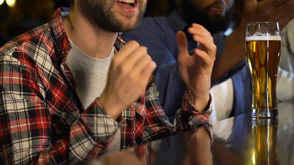 Male Friends Emotionally Watching Game in Pub, Favorite Sports Team Losing Match