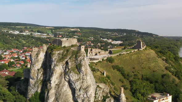 Cinematic drone footage of the Hrad Devin castle in Bratislava, Slovakia