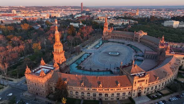 Morning View of Seville City and Plaza De Espana with Maria Luisa Park