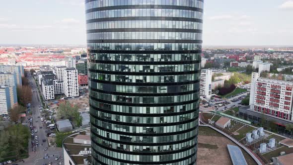 Aerial View of Modern Office Building with Big Windows