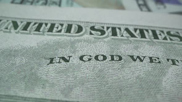 American Economy Banknote with Sign in God We Trust. Macro 50 USD Finance Freedom and Investment