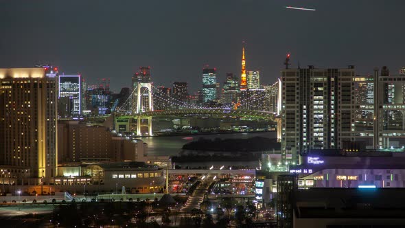 Tokyo Night Aerial Cityscape Lights Road Traffic