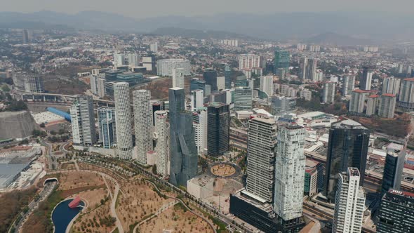 High Angle View of Modern Skyscrapers in Santa Fe City Part Cityscape in Background