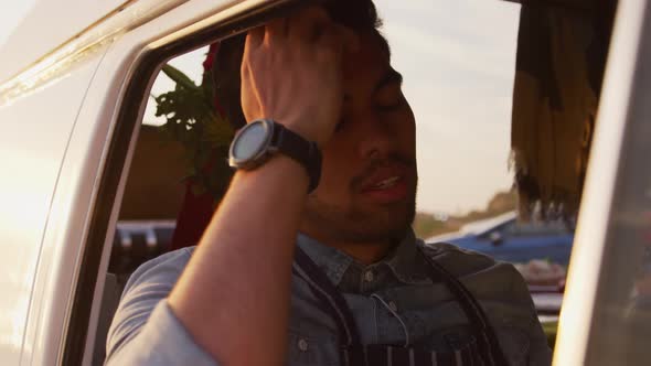 Young man in the food truck