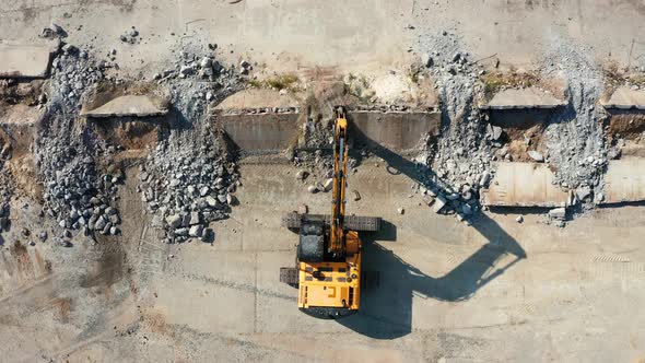Excavator with Hydraulic Breaker Hammer Aerial View