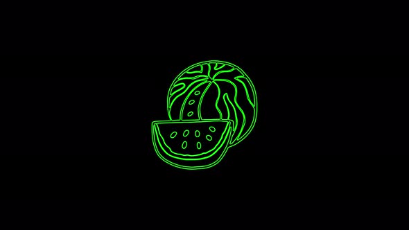 Neon linewatermelon symbol icon isolated on a purple background.