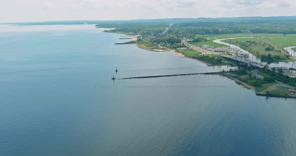 Panoramic Aerial View of the Small Town the Bay From a Height on a Cloudy Summer Day NJ USA