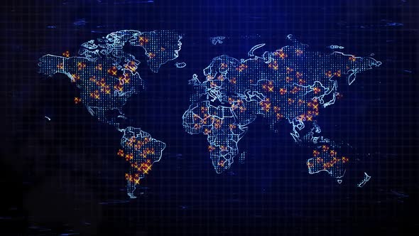 Cyber attack and Internet cyber crime data base hack points on World Map