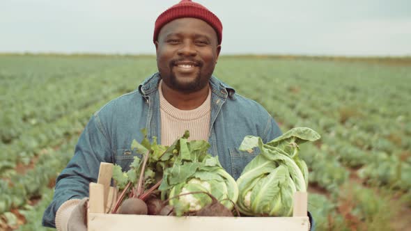 Portrait of African American Farmer with Vegetable Harvest