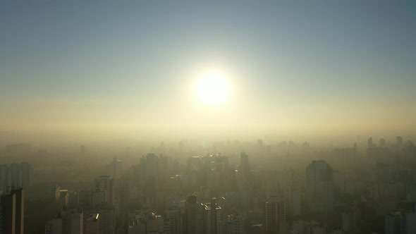 Sunset Sao Paulo Brazil. Panoramic landscape of downtown city building