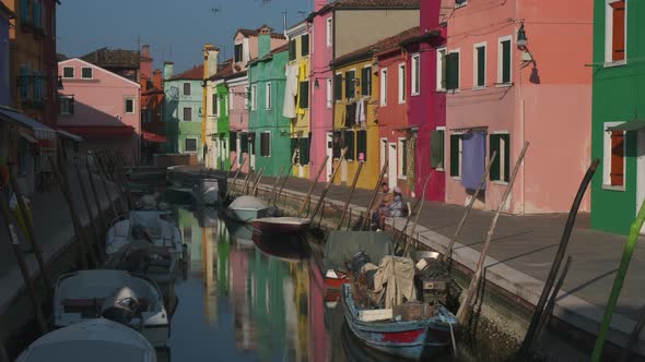 Burano Colorful Houses Reflection in Canal, Italy