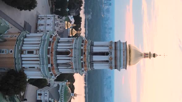 Vertical Video KyivPechersk Lavra in the Morning at Sunrise