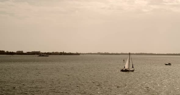 Aerial Opener Sailboat In The Bay 4k 60p