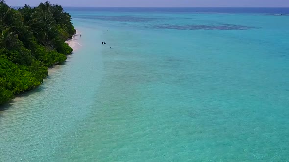 Aerial drone tourism of resort beach by sea and sand background