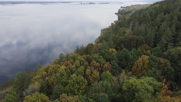 Beautiful Aerial View of the River Dnipro. Ukraine, Slow Motion