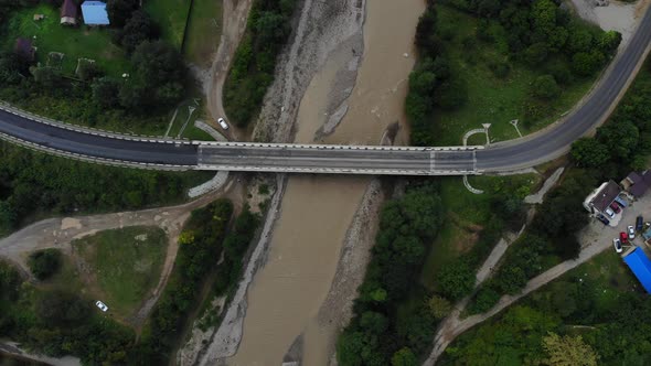 Flying over the bridge.