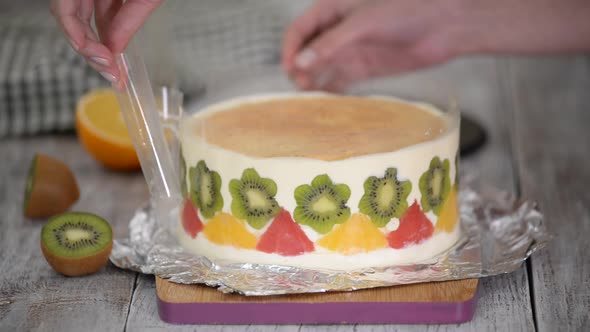 Woman Makes Delicious Fruit Mousse Cake