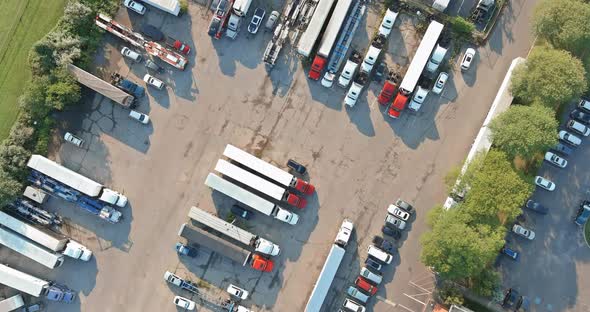 Aerial View of Parking Lot with Trucks on Transportation of Truck Rest Area Dock