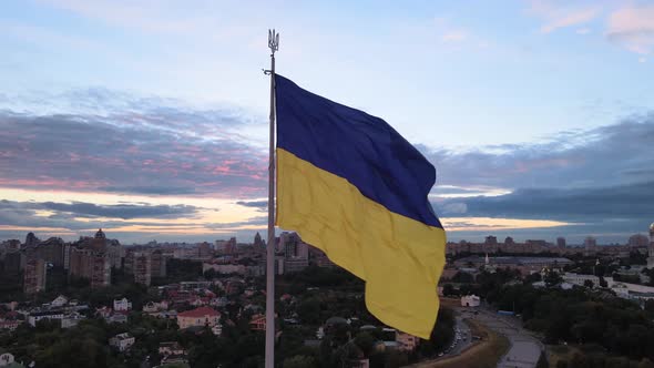 Kyiv - National Flag of Ukraine By Day. Aerial View. Kiev