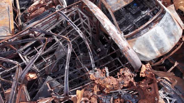 War in Ukraine a Dump of Shot and Burned Cars in Irpin Bucha District