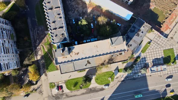 Landscape on Aerial View Urban Quarter of Residential Area Roofs the Uzhhorod Zakarpattya UKRAINE