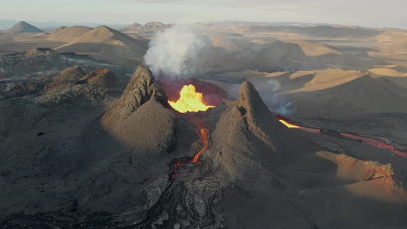 Lava Erupting From Fagradalsfjall Volcano In Reykjanes Peninsula Iceland