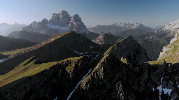 Aerial Fly Over Dolomites Mountains in Italy South Tyrol