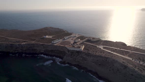 Sagres Fortress against Atlantic ocean, Algarve. Beautiful sunbeam light