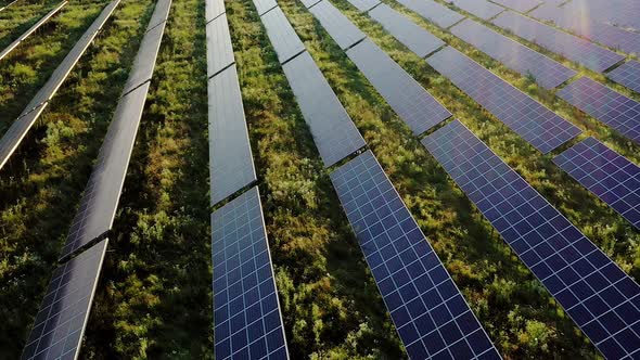 View of a solar power plant, rows of solar panels, solar panels, top view of a solar power plant