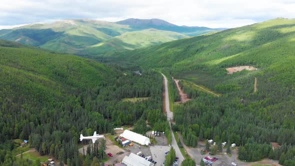 4K Drone Video of Mountains at Entrance of Chena Hot Springs Resort near Fairbanks, Alaska in Summer