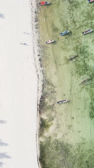 Vertical Video Boats in the Ocean Near the Coast of Zanzibar Tanzania