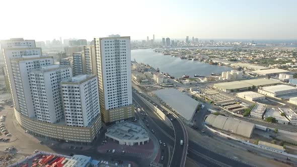 Cityscape of Ajman with Modern Buildings Aerial Top View