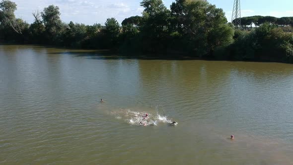 Swimming competition on the river