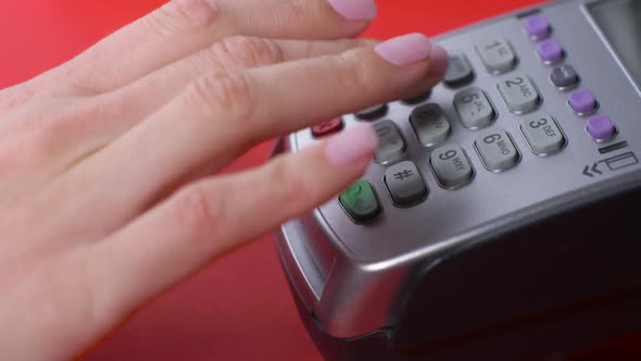 Gray Terminal in the Store the Girl Dials the Password