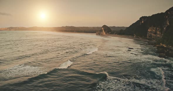 Sun Set Seascape of Sea Bay Cliff Coast Aerial View