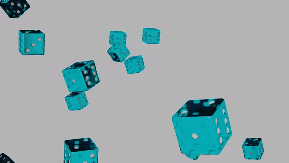 Blue dice falling down on white background.