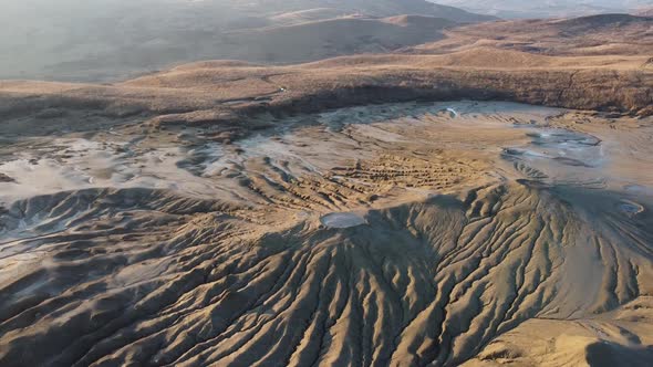 Aerial View Over Craters of Mud Volcanoes