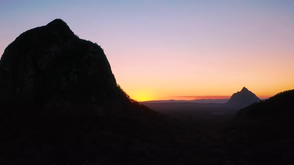 Aerial view of the Glass House Mountains, Sunshine Coast Hinterland.