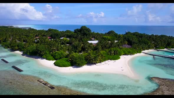 Aerial top view travel of marine coast beach trip by aqua blue water and white sand background of a 