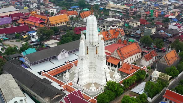 Aerial View of Wat Mahathat Worawihan Temple in Phetchaburi Thailand