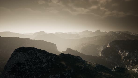 Dramatic Sky Over Steps in a Mountain.