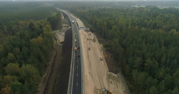 Road Construction New Highway Building Aerial View Drone Shot