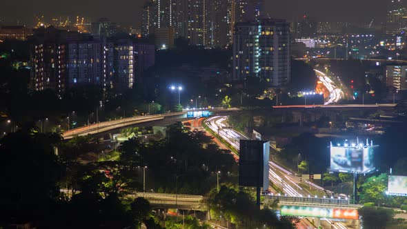 Kuala Lumpur Time Lapse Cityscape at Night Traffic Interchange Malaysia