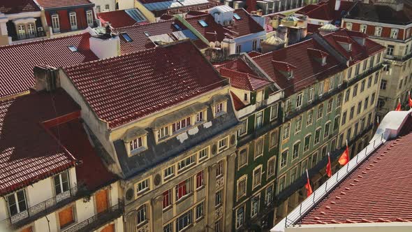 Aerial View of Houses in Lisbon, Portugal, Street of Beautiful Old Buildings in City Centre Represen