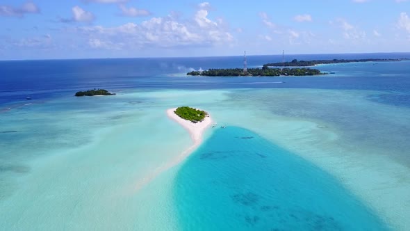 Aerial drone texture of tropical coastline beach journey by sea with sand background