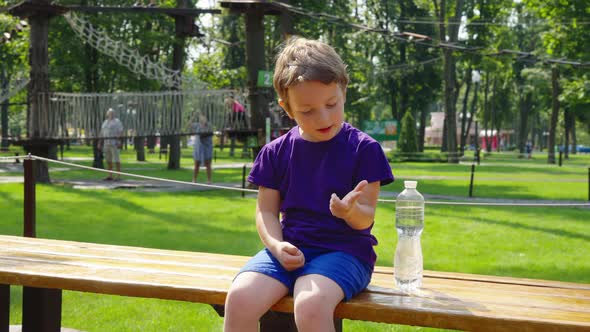 Little Boy Counting Fingers in Sunny Park