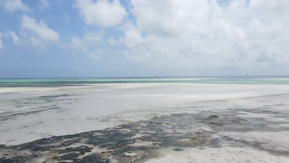 Aerial View of Low Tide in the Ocean Near the Coast of Zanzibar Tanzania